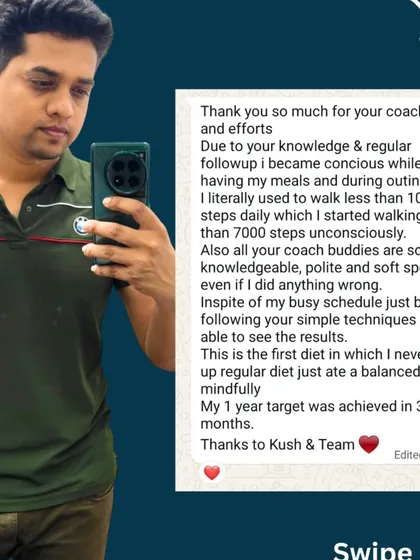 Nayan, a vegetarian businessman, lost 6 kgs and beat the "skinny fat" look without fancy foods or a gym. We focused on structured home meals like dal, roti, and sabzi, plus daily walks. His testimonial shows how simple techniques and regular follow-ups made all the difference.
