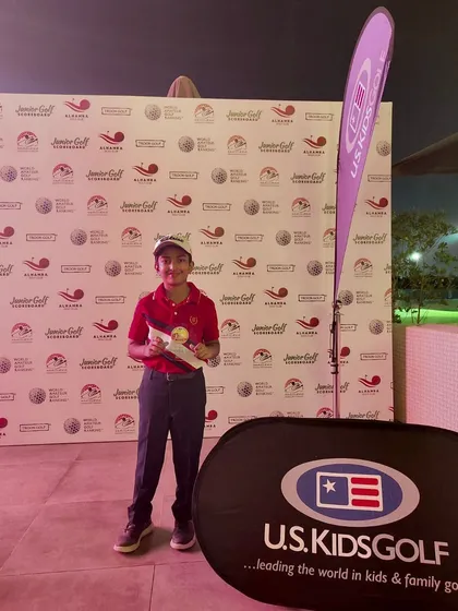 Vedaansh Jain at the awards ceremony for the UAE Championship, where he secured the Runner-up position at the Al Hamra Golf Club.