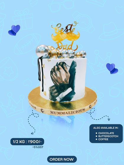 An elegant Father's Day cake for the "Best Dad". This design features a painted suit and a stylish gold topper, perfect for a sophisticated celebration.