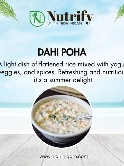 Dahi Poha is a light and nutritious summer delight. This dish of flattened rice mixed with yogurt, veggies, and spices is both refreshing and easy to digest on hot days.
