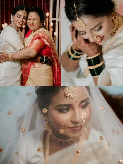 A collage featuring a heartfelt hug between the bride and her mother. These are the precious, emotional family moments that we make sure to capture alongside the bridal portraits.