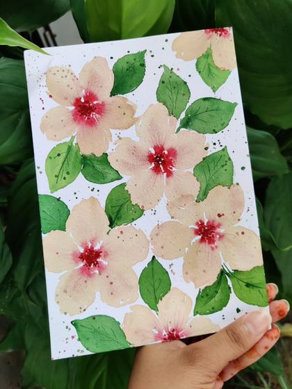 Another angle of the watercolor floral painting, showing the full composition.