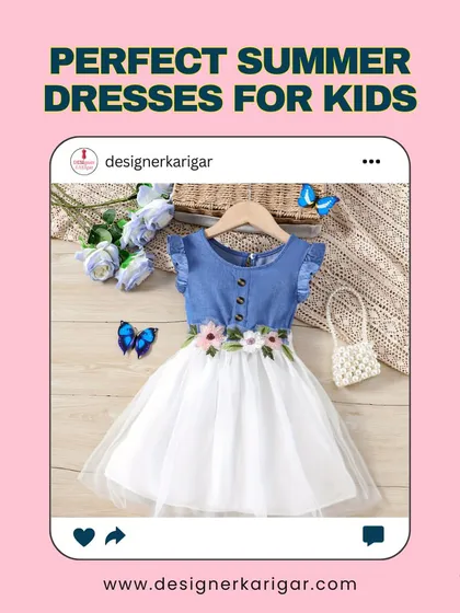 A perfect summer dress for kids. This denim and tulle dress with floral embroidery is both cute and comfortable for a day of play.