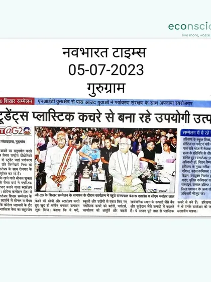 We were featured in Navbharat Times for our participation in the G20 Startup20 summit, recognizing our efforts in creating useful products from plastic waste.