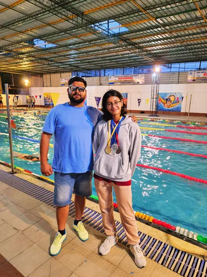 Another qualification for the National Games. Here I am with Prapti Ghose after she won 5 medals at the CBSE Swim Meet, swimming the fastest 100m freestyle across all age groups.