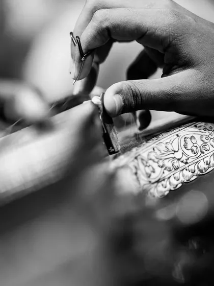 A quiet moment of connection between my hands and the veena. This black and white shot captures the intricate relationship and the years of sadhana that go into producing every single note.