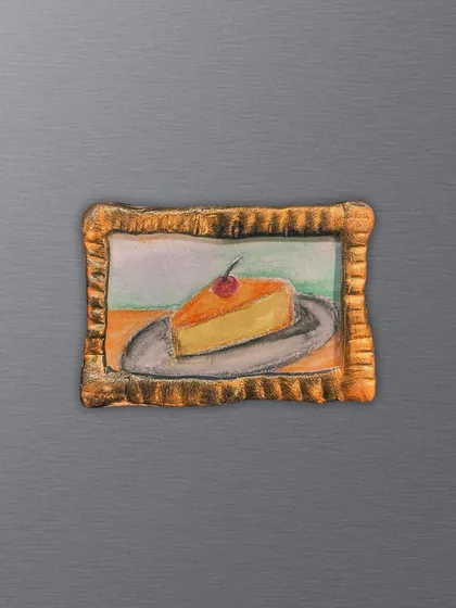 Who doesn't love cheesecake? This foodie-themed magnet captures a slice of dessert in a retro style, perfect for adding a playful touch to your space.