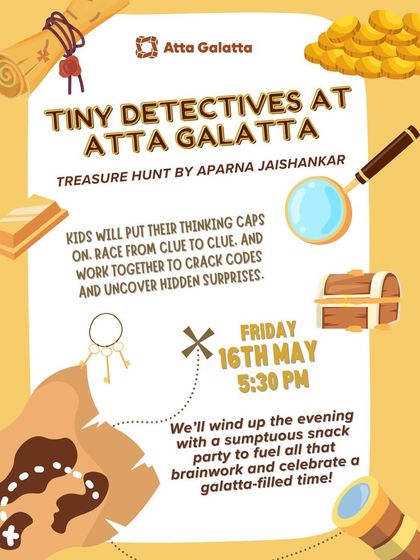 Poster for 'Tiny Detectives', an indoor treasure hunt for kids aged 6-12.