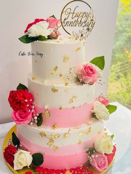 A cake as beautiful as 25 years of love. A grand three-tier cake for a silver anniversary.