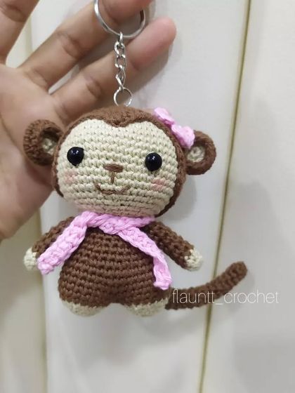 Here is the little monkey attached to a keychain ring. It can also be made as a hanging car charm or any other personalized gift you can dream up.