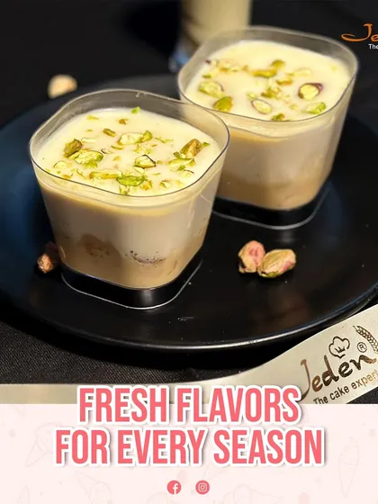 We offer fresh flavors for every season, like these Pistachio Tres Leches dessert cups. They are filled with creamy, milk-soaked cake and topped with crunchy pistachios for a delightful treat.