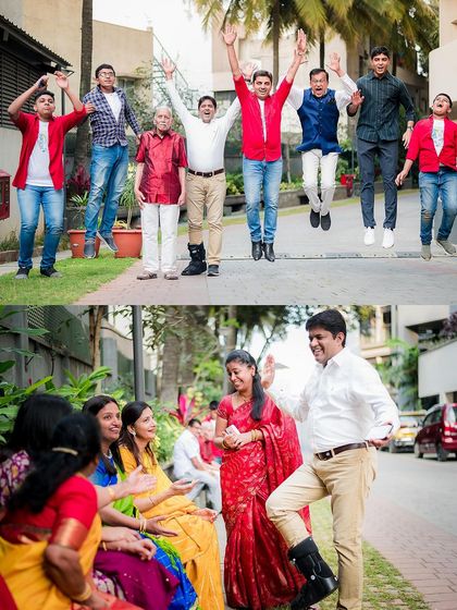 The men of the family jumping for joy while the women share a laugh. These photos perfectly capture the fun and "funtabulous" spirit of a family get-together.