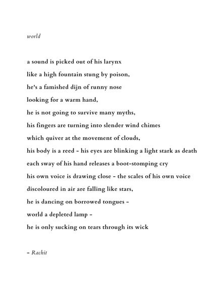 'world'. A poem exploring a sense of depletion and fragility through the metaphor of a famished djin.