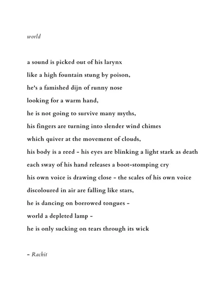 'world'. A poem exploring a sense of depletion and fragility through the metaphor of a famished djin.