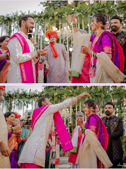 The 'antarpat' ritual, where a cloth separates the bride and groom before they see each other.