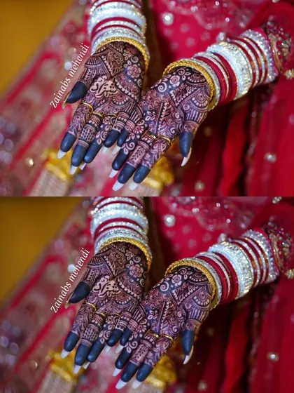 The final stain is everything! I use my own blend of natural, organic henna to achieve this deep, rich, and long-lasting color. This is the beautiful result every bride dreams of.
