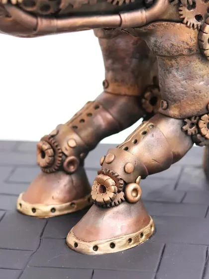 The hooves and lower legs of the Steampunk Horse, featuring intricate bolts and gear details. This level of detail is what makes my sculpted cakes stand out.