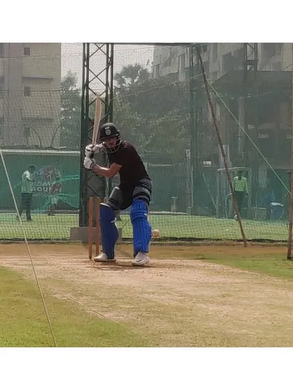 Shubman Gill in full flow during batting practice. Our pitches offer true bounce and pace, allowing batsmen to play their shots with confidence against quality bowling.