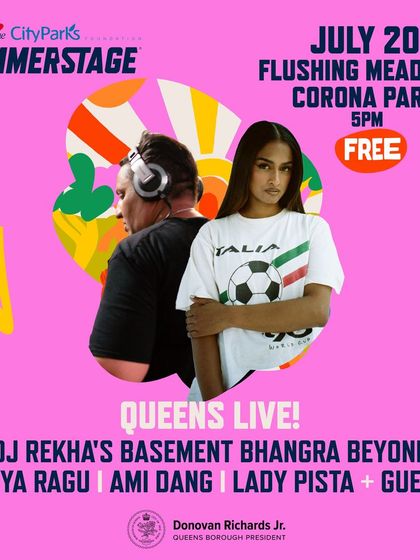 A promotional graphic for Basement Bhangra Beyond at SummerStage. I partner with major NYC institutions like City Parks Foundation to bring my curated events to iconic city locations.