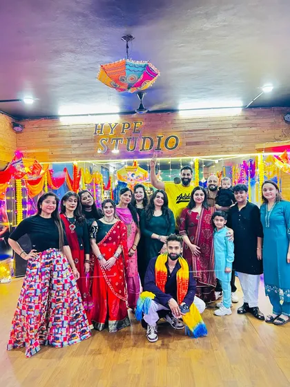 Another happy group picture from our festive Dandiya fitness event. We believe in creating connections and celebrating together.