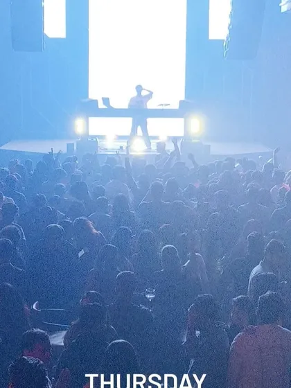 A silhouette of me on the massive stage at Sunburn, with the crowd stretching out before me. It's a humbling and electrifying experience.