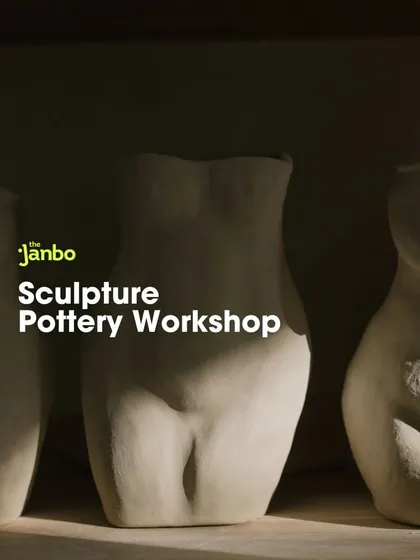 An advertisement for our Sculpture Pottery Workshop, featuring elegant female forms sculpted from clay.