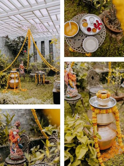 A duplicate of ID 111, this collage shows the beautiful decor of a Half Saree Haldi ceremony.