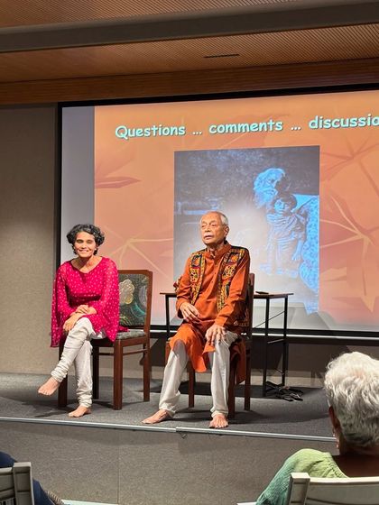 A weekend at Atta Galatta is a whirlwind of stories and creativity. Here, two performers are in conversation on stage, sharing their insights with the audience.