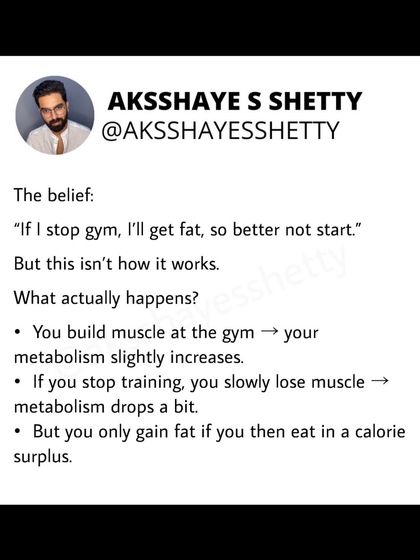 A common myth is that you gain weight after you stop going to the gym. The truth is, you only gain fat if you continue eating in a calorie surplus after your activity level drops. The gym builds strength; it doesn't force you to gain fat later.