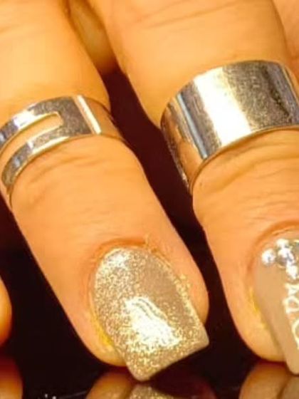 Another view of the elegant nude and glitter set with subtle rhinestone details.