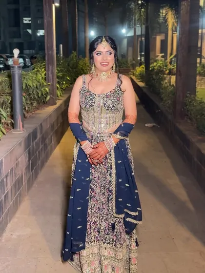 My bride Chandni, looking radiant for her Mata ki Chowki. We created a soft glam look with a focus on her eyes to complement her heavily embellished outfit.
