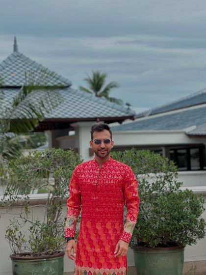 A closer look at my outfit for a destination wedding in Thailand. Even miles away from home, I bring the full desi swag and energy.