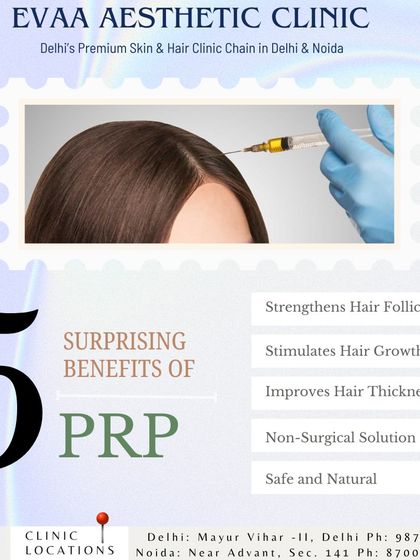 This infographic outlines five key benefits of PRP therapy, including strengthening follicles, stimulating growth, and providing a safe, non-surgical solution.