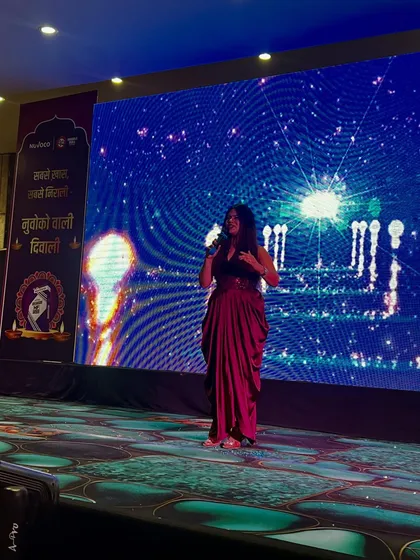 Another angle from the Nuvoco Vistas Diwali event. Hosting on a big stage for a large audience is always an exhilarating experience.