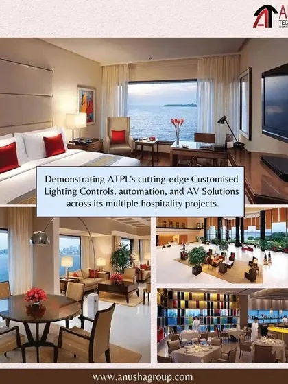 This image demonstrates our cutting-edge customized lighting controls and automation solutions across multiple hospitality projects. From guest rooms with a view to bustling hotel restaurants, our systems create the perfect ambiance.