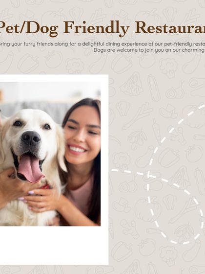 This graphic clearly states our policy: we are a pet and dog-friendly restaurant. We invite you to bring your furry friends along for a delightful dining experience on our charming patio.