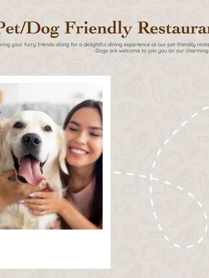 This graphic clearly states our policy: we are a pet and dog-friendly restaurant. We invite you to bring your furry friends along for a delightful dining experience on our charming patio.
