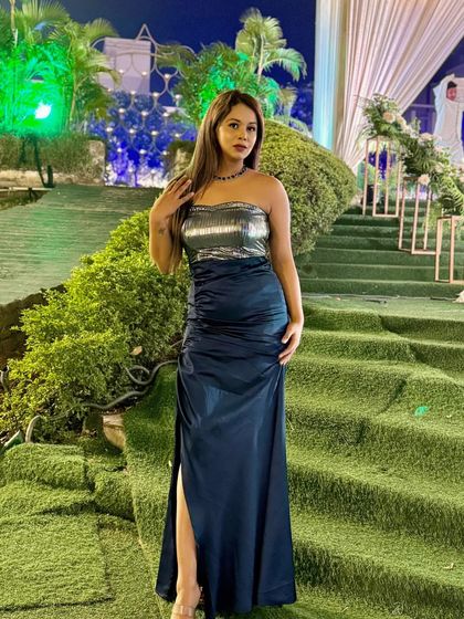 Dressing like a charm because I'm scared of the evil eye! This unique silver and blue gown was a fun and fashionable choice for an evening event.