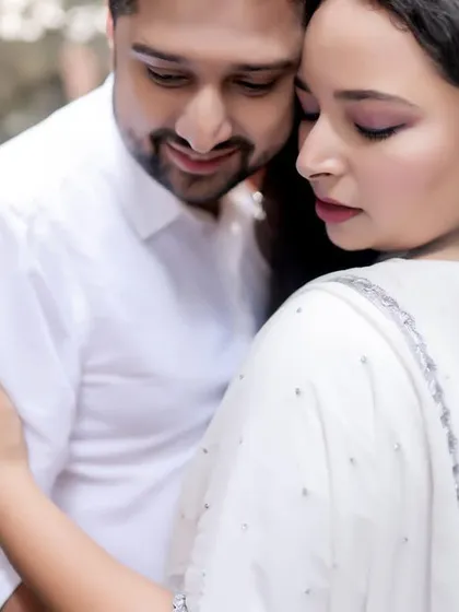 An intimate close-up of the couple during their cave pre-wedding shoot, highlighting their connection.