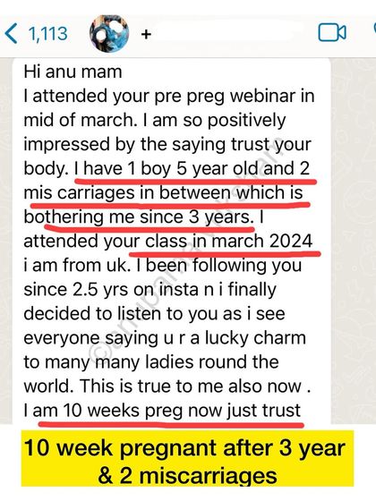 This student from the UK is now 10 weeks pregnant after 3 years and 2 miscarriages. It's a joy to know my classes are helping women all around the world.