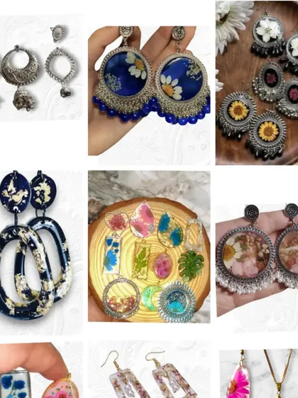My resin jewellery making workshop is available online and offline in Delhi. You will learn to make 8 to 9 different types of jewellery using both epoxy and UV resin.