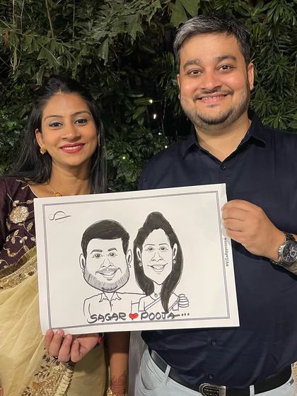 The smiles say it all. It was a pleasure drawing this couple during a wedding reception at the Taj Hotel, creating a fun memory they can cherish.