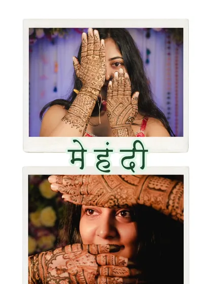 I love showcasing the intricate art of Mehendi. This collage highlights the beautiful henna details on the bride's hands, capturing the anticipation and tradition of this special pre-wedding ritual.