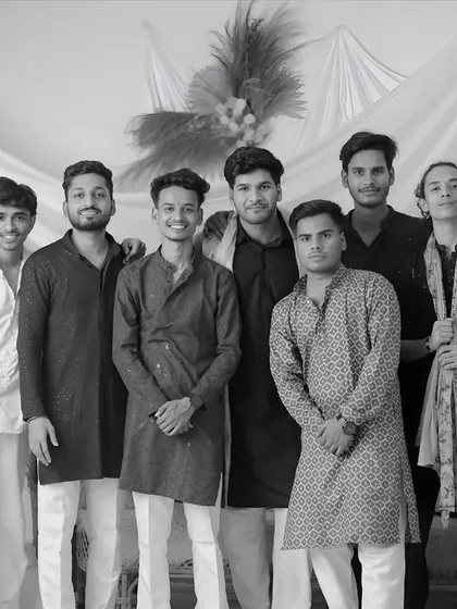 A black and white photo of some of my team members. The bond we share as a creative team is strong, and it reflects in the work we do.