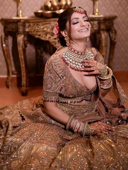 A happy, candid moment. Her joyful expression shows how confident and beautiful she feels in her glamorous look.