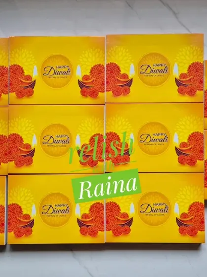 A large order of my Diwali gift boxes, ready to be filled with fresh sweets and dry fruits. I handle all the packing myself to ensure quality.