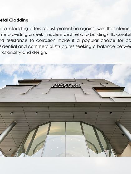 Metal cladding offers robust protection against weather while providing a sleek, modern aesthetic. Its durability and resistance to corrosion make it a popular choice for structures seeking a balance between functionality and design.