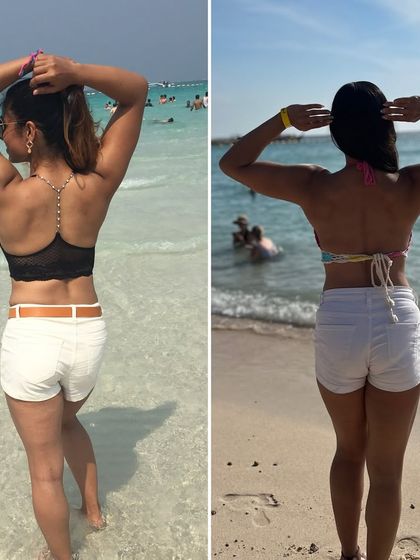 A back-pose comparison from 2018 vs. 2024. Years of dedicated back training have created a more defined and wider physique.