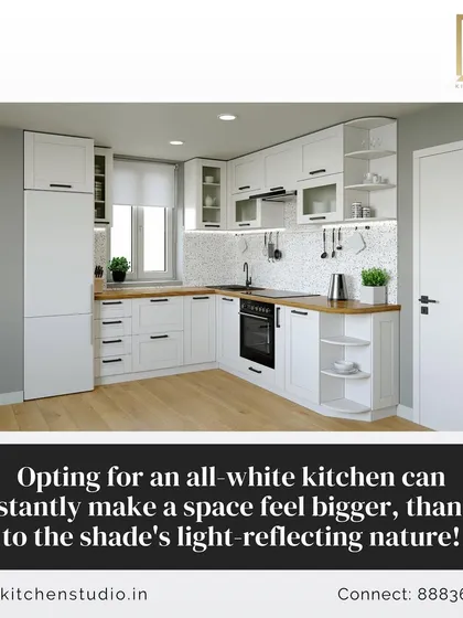 Opting for an all-white kitchen can instantly make a space feel bigger and brighter, thanks to the shade's light-reflecting nature.