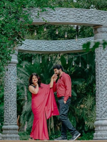A romantic gesture at our stone gazebo, a timeless setting for a pre-wedding shoot.